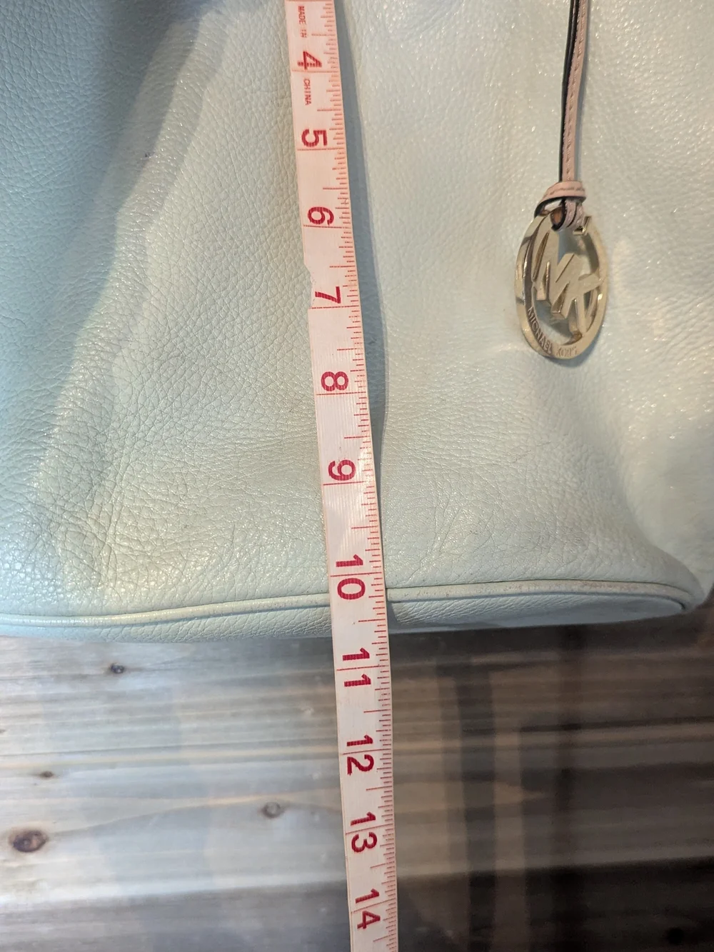 Michael Kors Mint Leather Tote Bag with Tan Straps